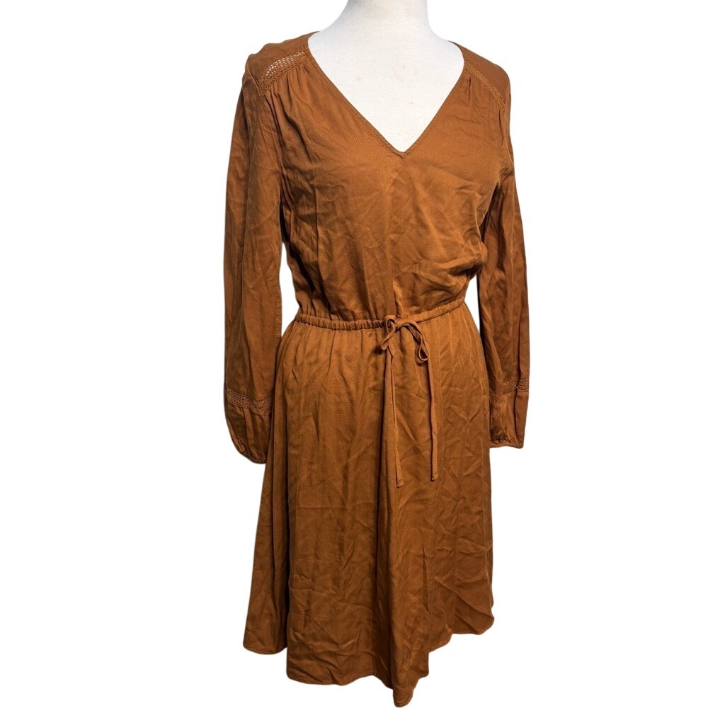 Boho‎ V-Neck Long Sleeve Lace Inset Fit & Flare Cottagecore Dress  Size M